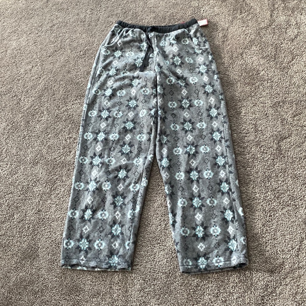 NWT Jaclyn Intimates Fairisle Heather Gray Print Fleece Pajama Pants SIZE S